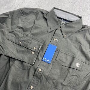 Huk Hawser Heather Flannel Men Small Grey Long Sleeve Fishing Shirt H1500208-015